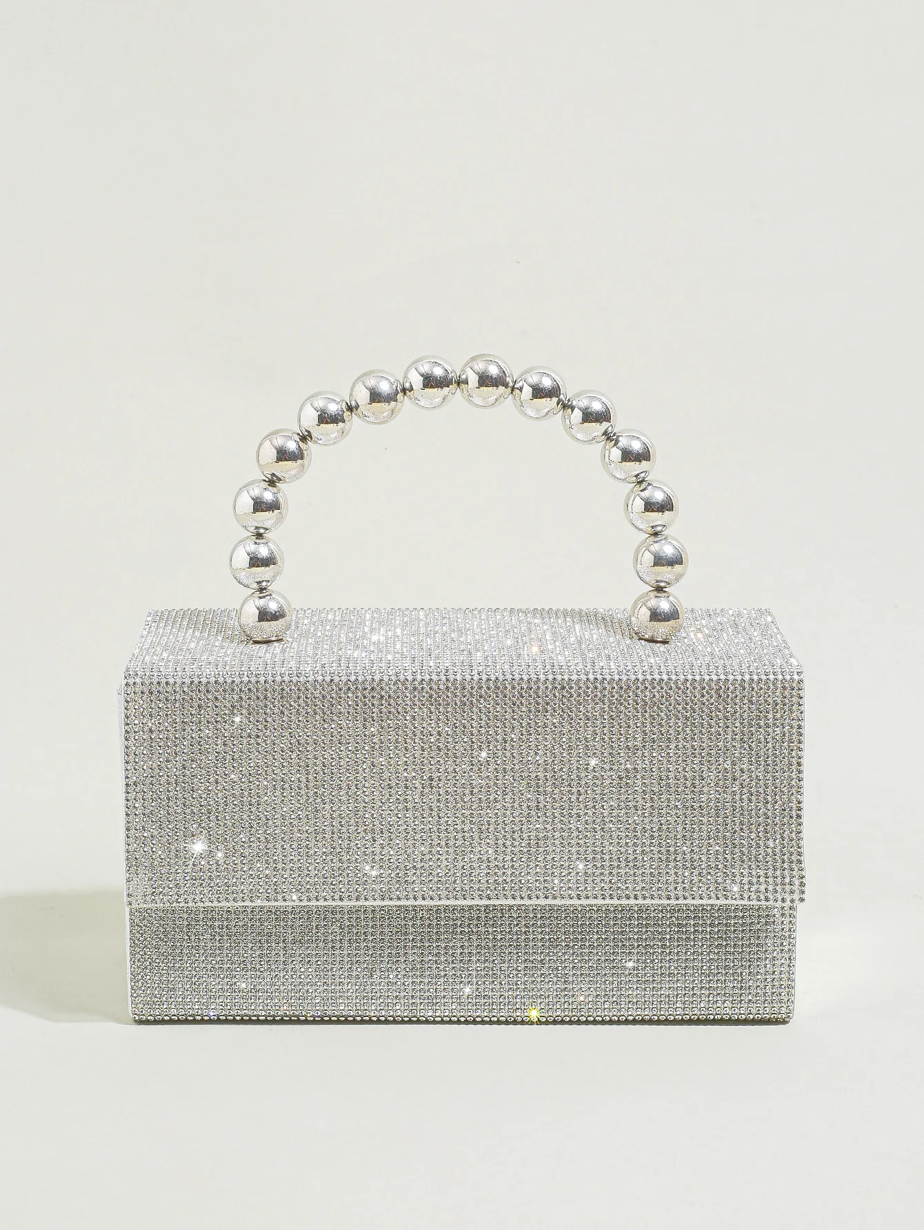 

Womens Silver Bead Handle Evening Clutch Bag Designer Glitter Rhinestone Evening Handbag Hand Bag,Lady Party Wedding Clutch Pu
