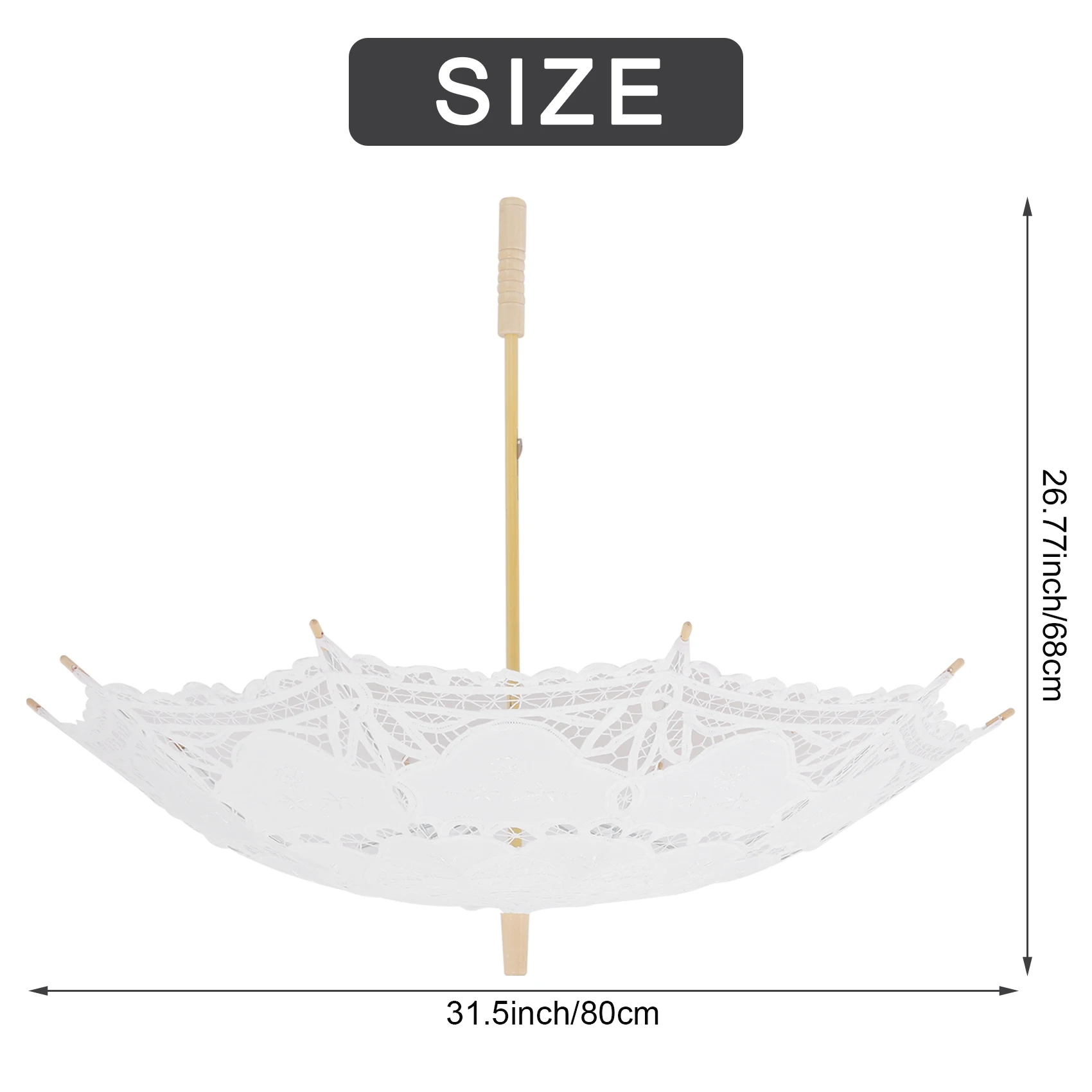 A77I 80Cm Victorian Lace Embroidery Wedding Umbrella Bridal Parasol, White