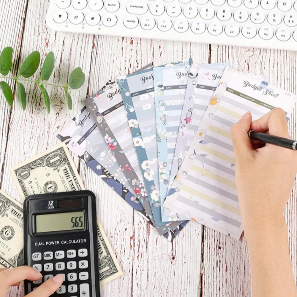 12 листов формата А6, сменный блокнот, бюджетная бумага, 6 отверстий, фруктовый узор, трекер расходов, сменный переплет, бумага с цветком