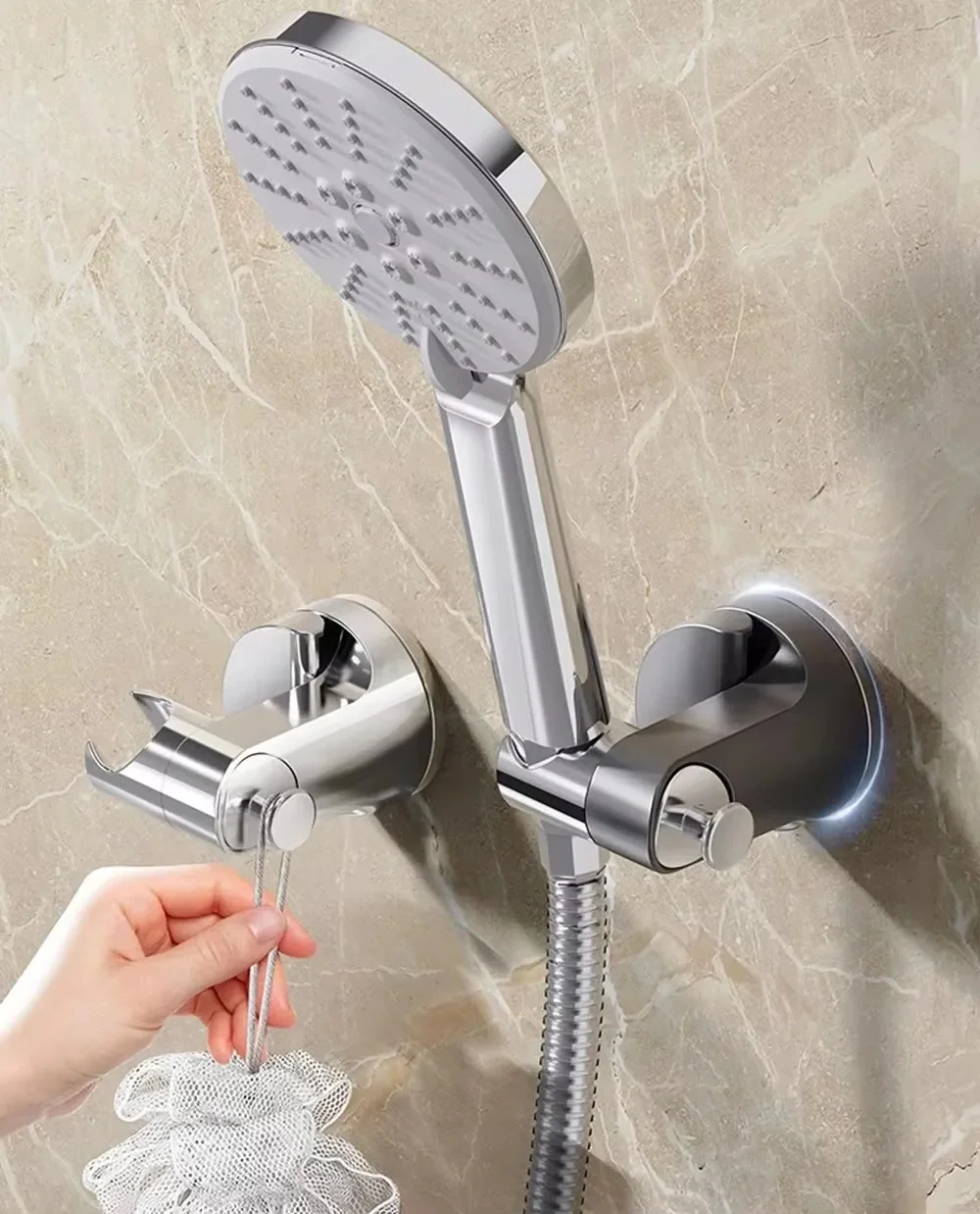 

Shower Holder 360°Adjustable Self-adhesive Shower Head Stand Bracket, Silver Suction Cup Shower Head Holder Bathroom Accessories