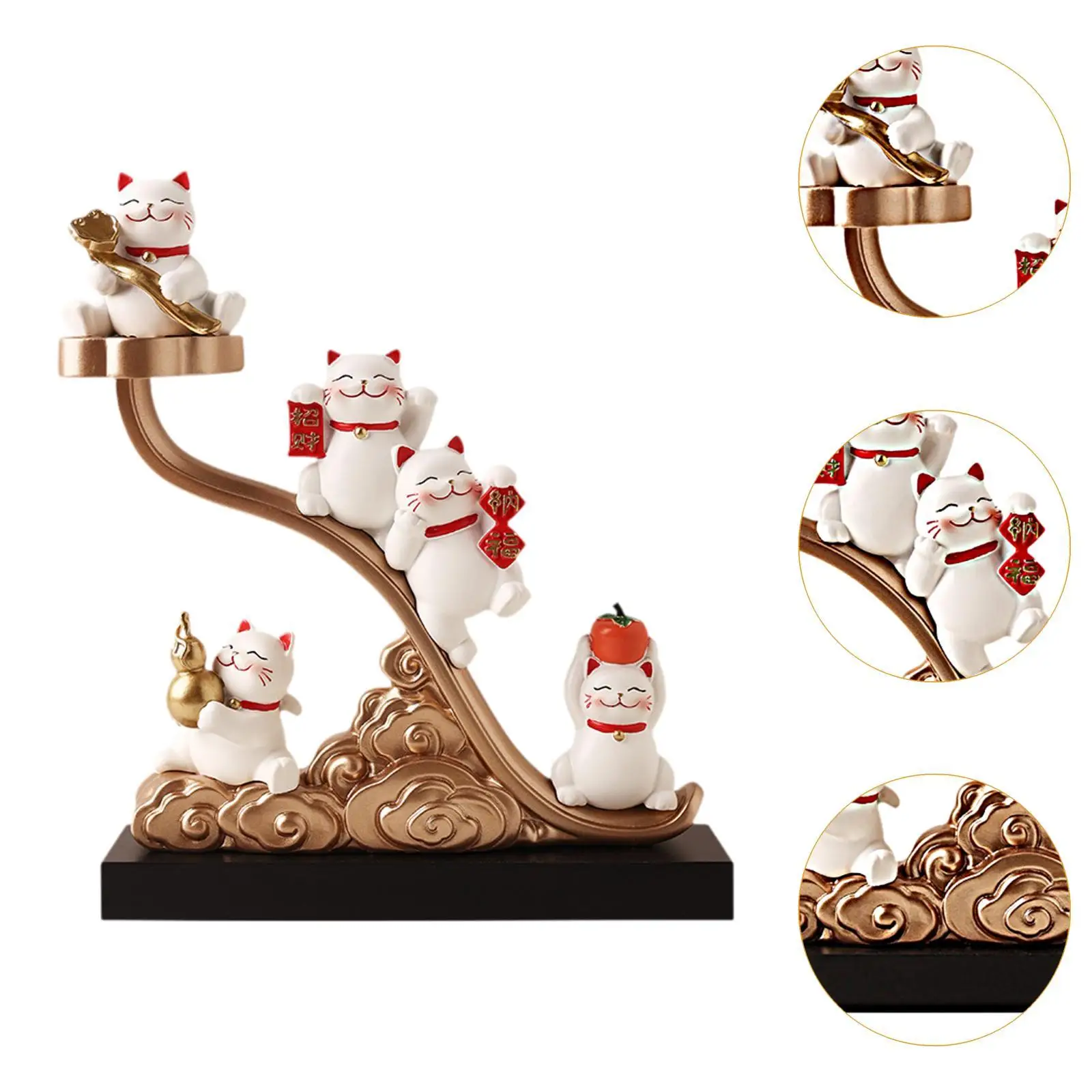 Fortune Cat Figurine Mascot Cat Desk Creative Five Blessings Lucky Cat Statue