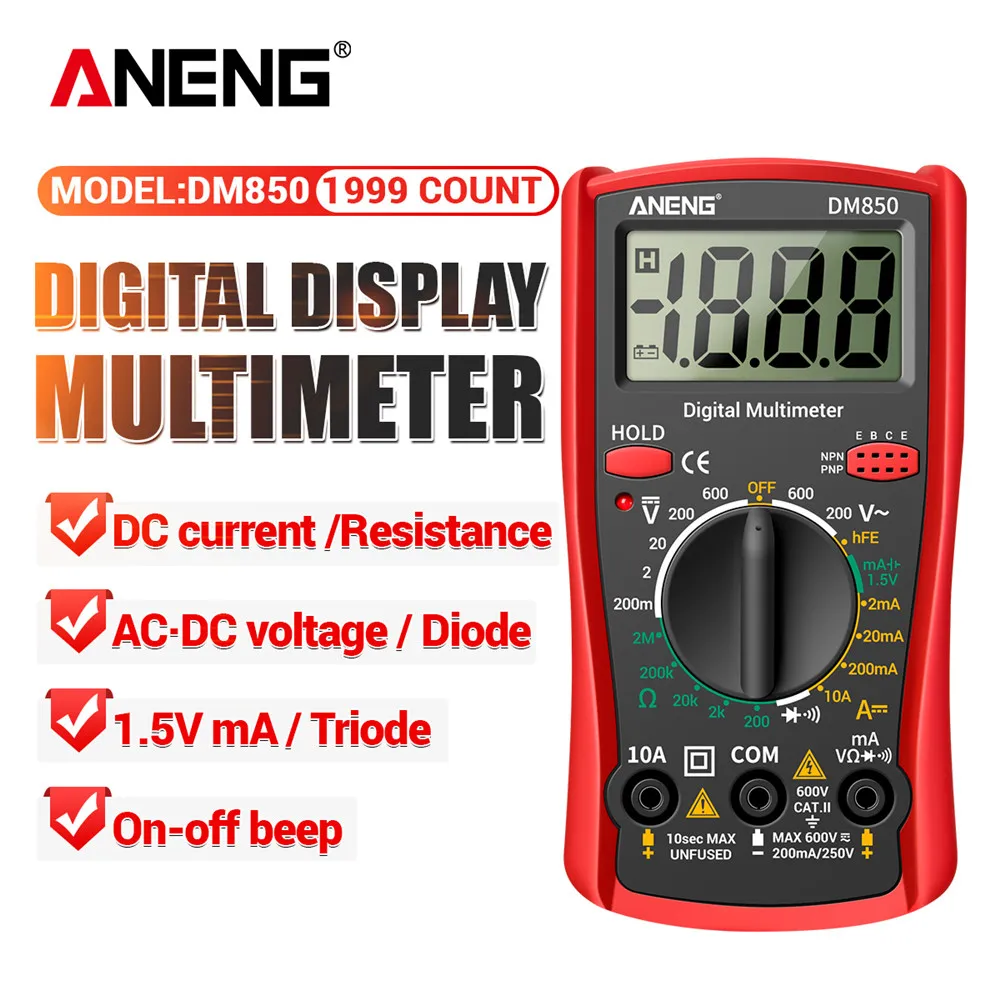 ANENG-DM850 Digital Multimeter, 1999 Counts, Professional, Automatic, AC/DC, Votage Tester, Current Ohm Ammeter, Detector Tools