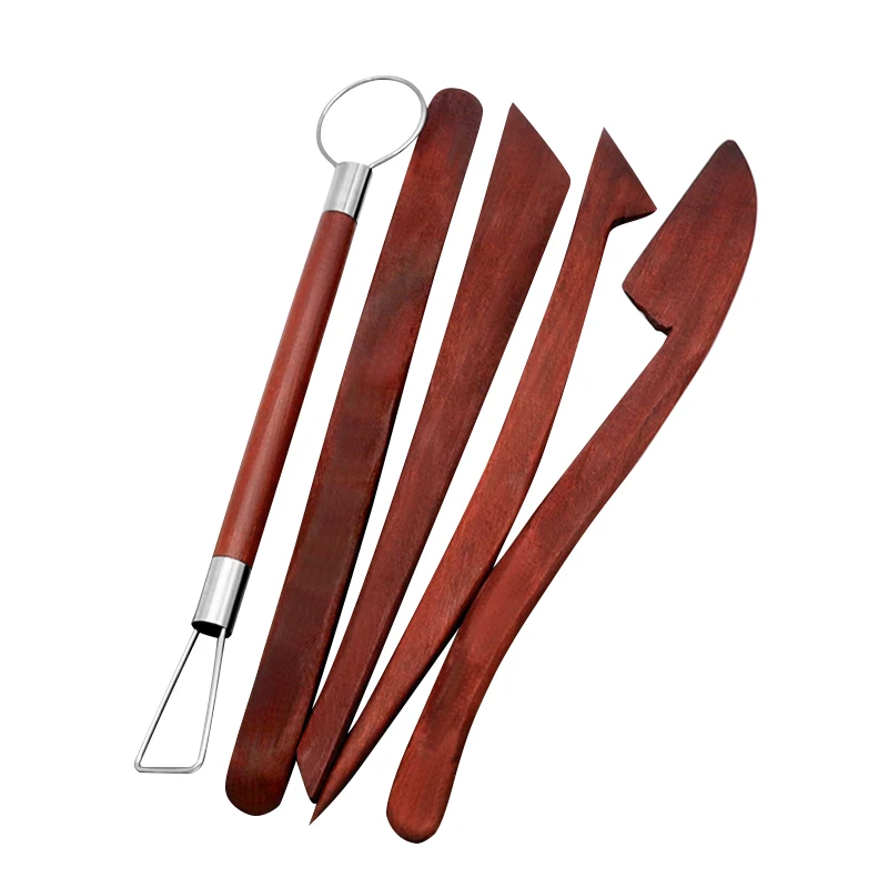 Pottery Tool Set Carving A Mahogany Knife with Mahogany Knife and Steel Wire, 8-Inch 5-Piece Clay Sculpture Carving Tools FS1-9