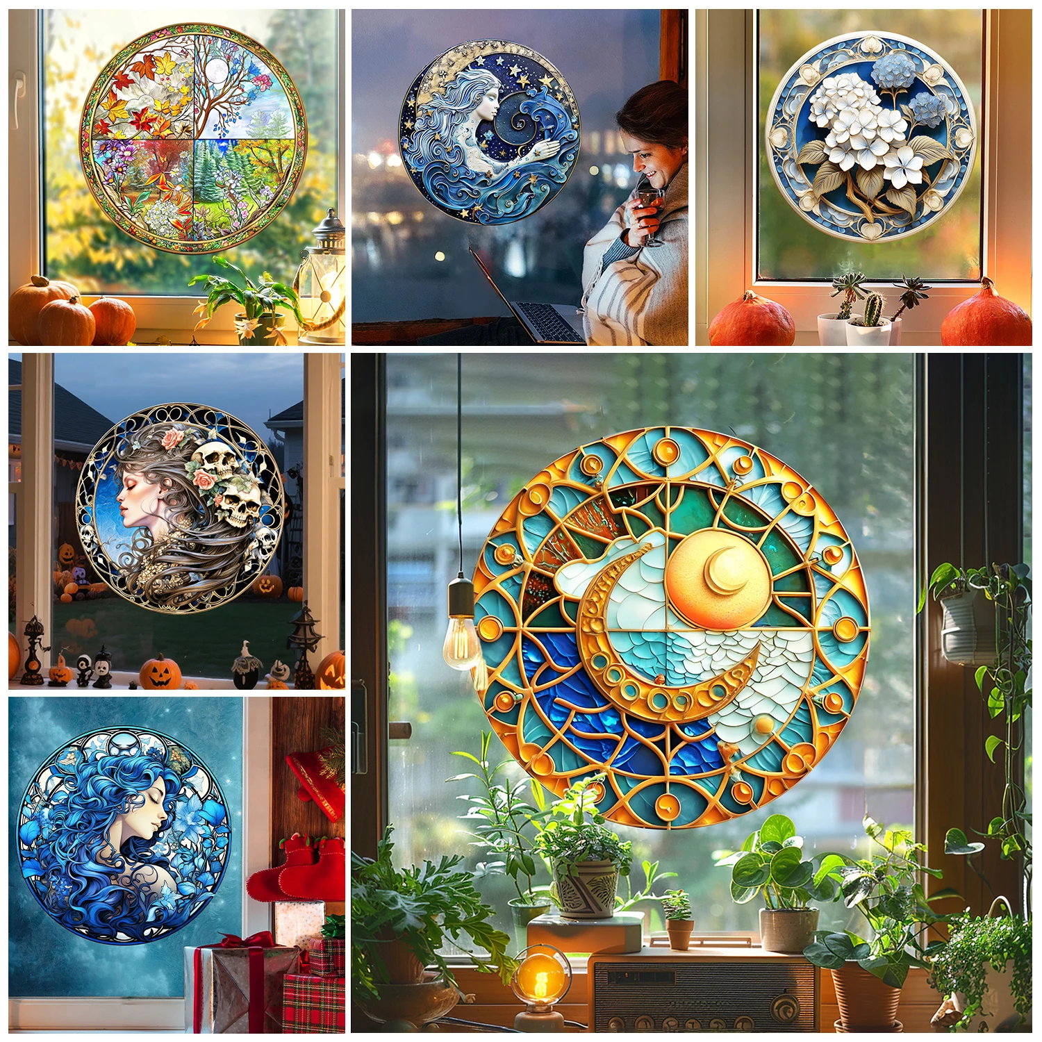 18 Styles Art Pattern Suncatch Rainbow Window Privacy Film Sticker Glass Static Cling No Glue Festival Decoration Wall Decals