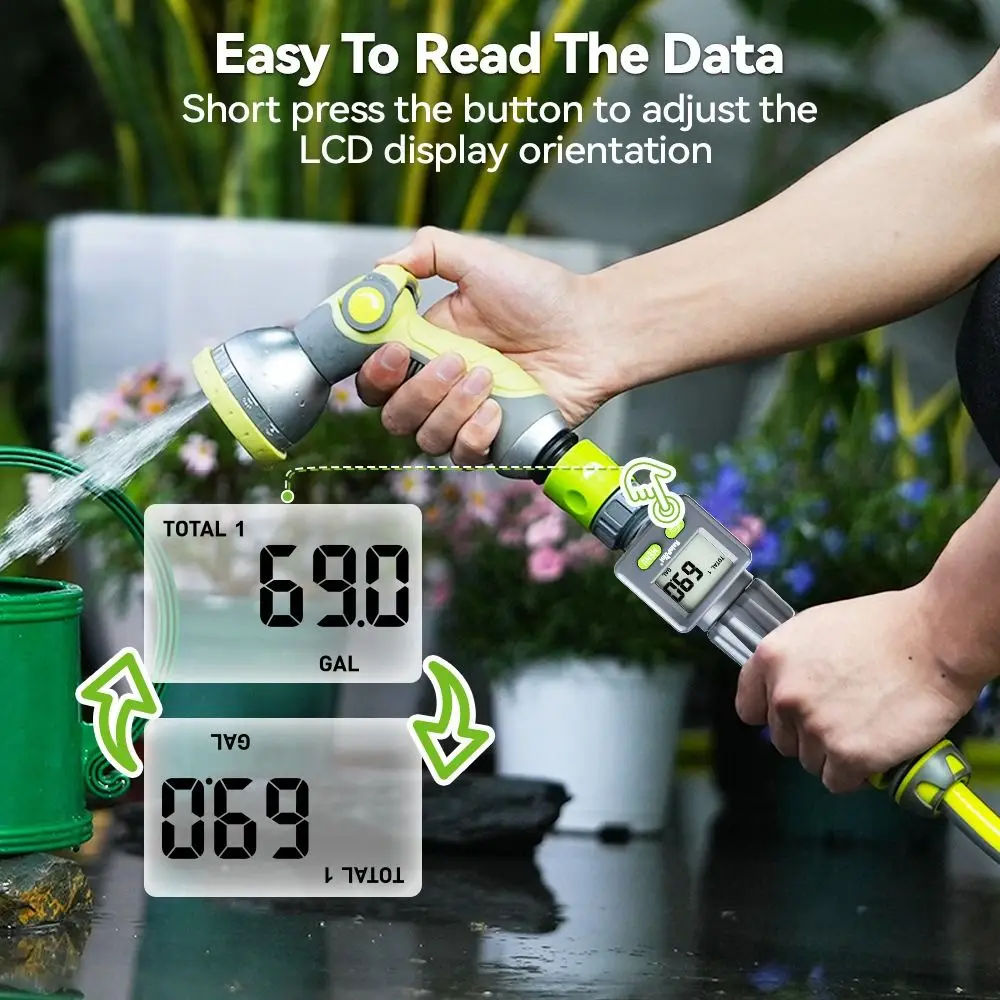 High Precision Water Flow Meter Automatic Digital Readout Flow Gauge Flip Display Accurate Irrigation Flow Counter