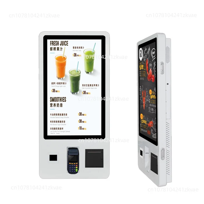 サーマルプリンター付き壁掛け式セルフサービスレジ、指で配線されたスクリーン、24インチ