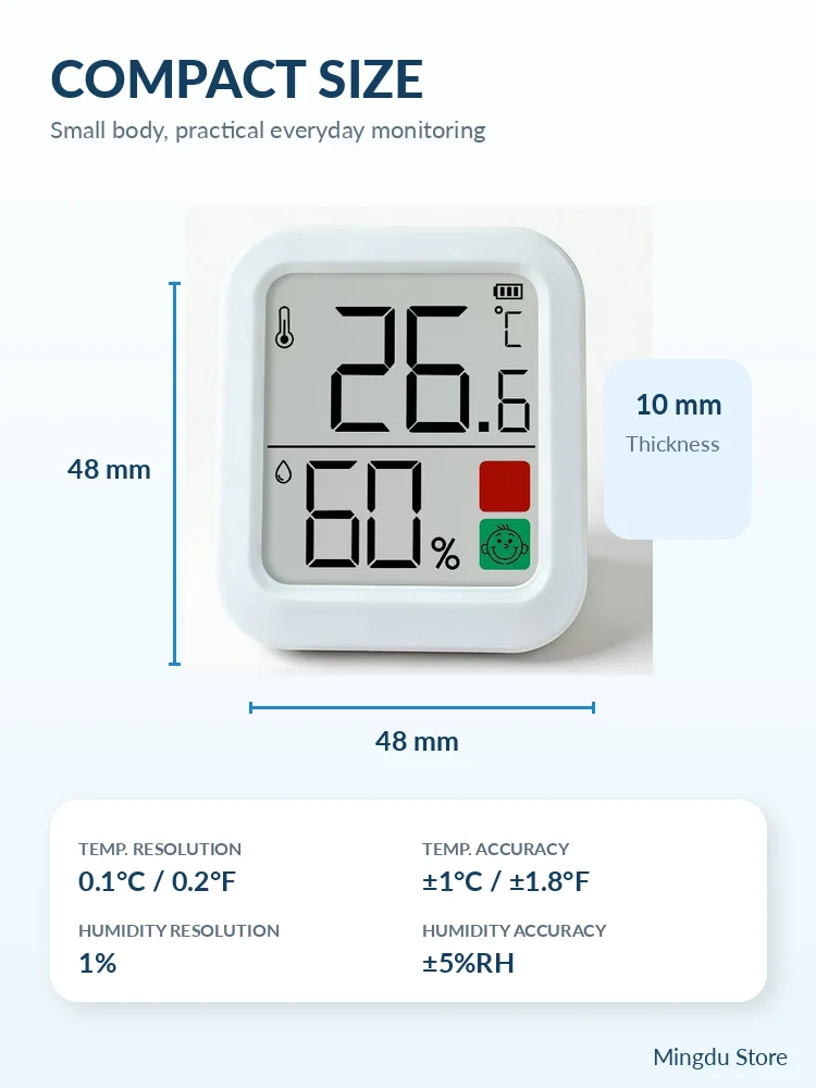 Mini-Digitalthermometer-Hygrometer, Innentemperatur- und Feuchtigkeitsmonitor mit magnetischem Rückständer ° C/ ° F für Babyzimmer Zuhause – Detail 1