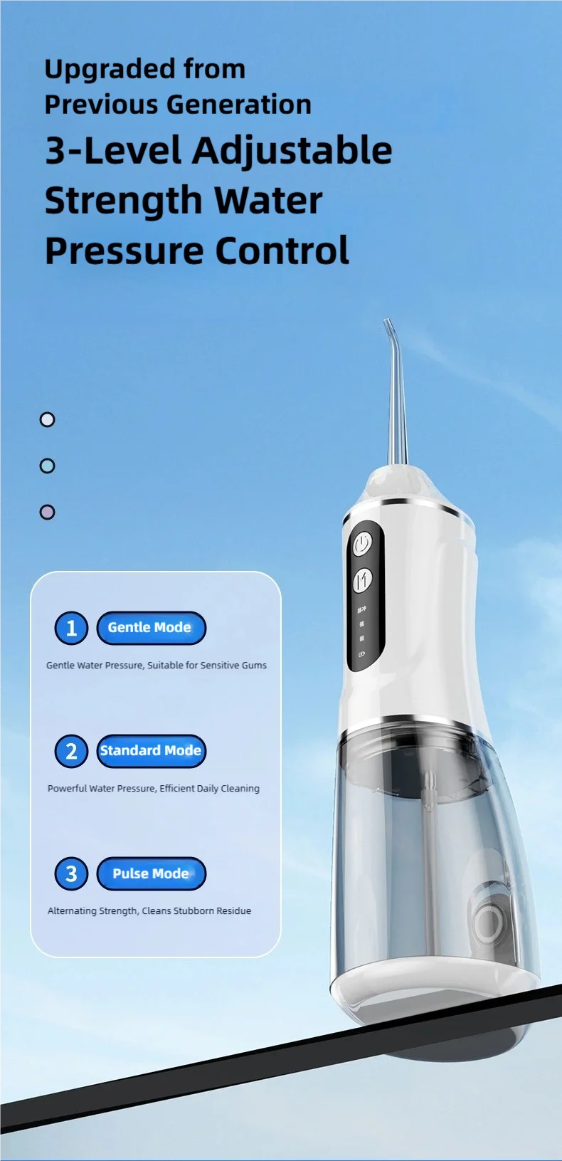 TINSOL Elektrischer Wasserflosser für Zähne, Drei Reinigungsmodi, Typ-C-Ladung, IP7 Wasserdicht, Wasserflosser für Zahnpflege – Detail 7