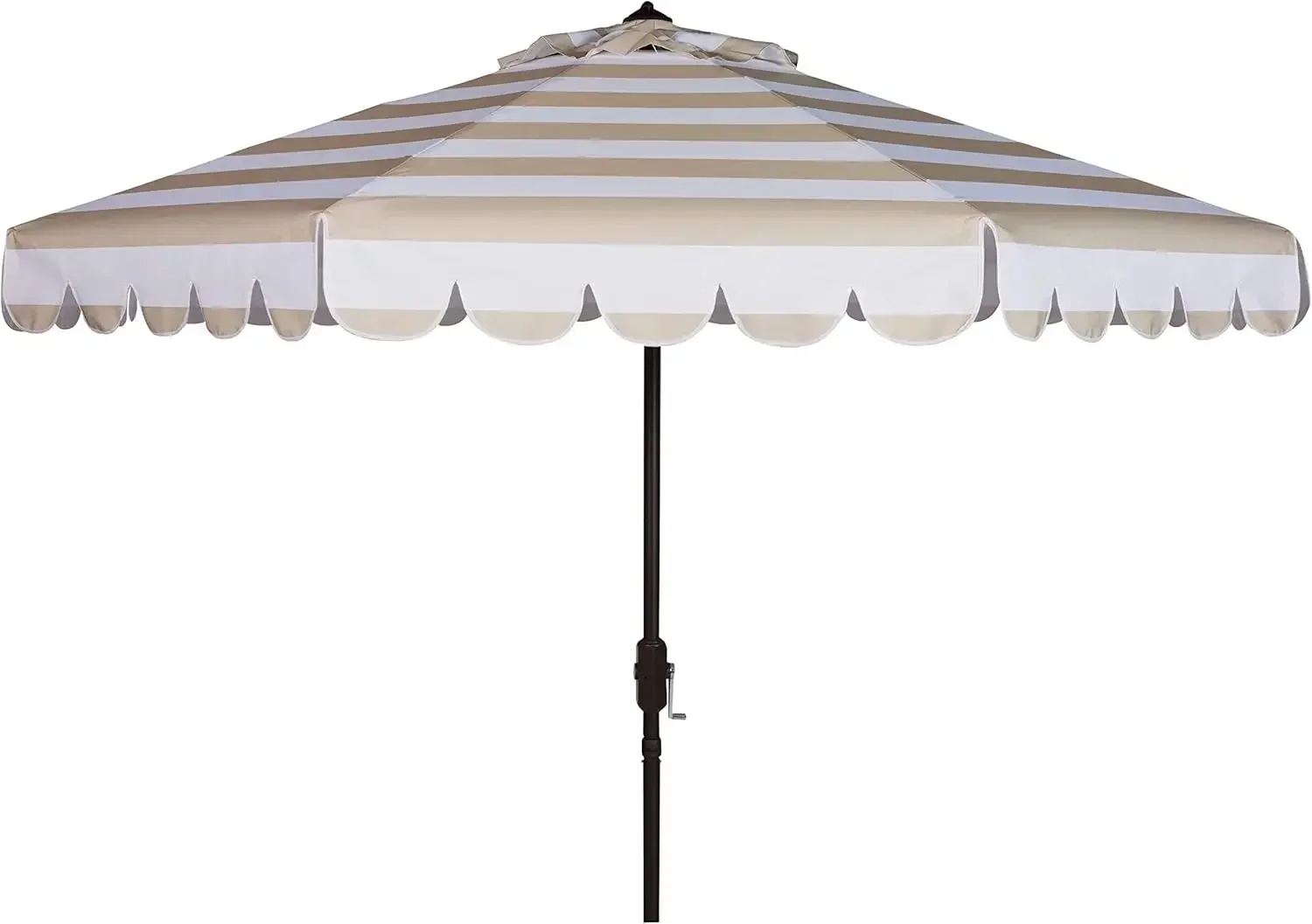 

9ft Outdoor Patio Umbrella, Round, Maui Collection, Beige & White Stripe, Crank, Button Tilt, UV Resistant for Deck, Backyard, P