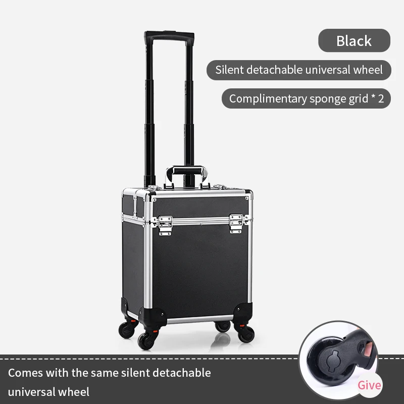 Large Capacity Aluminum Rolling Makeup Case Lockable Cosmetic Nails Supplies Salon Organizer Trolley Case With Trays