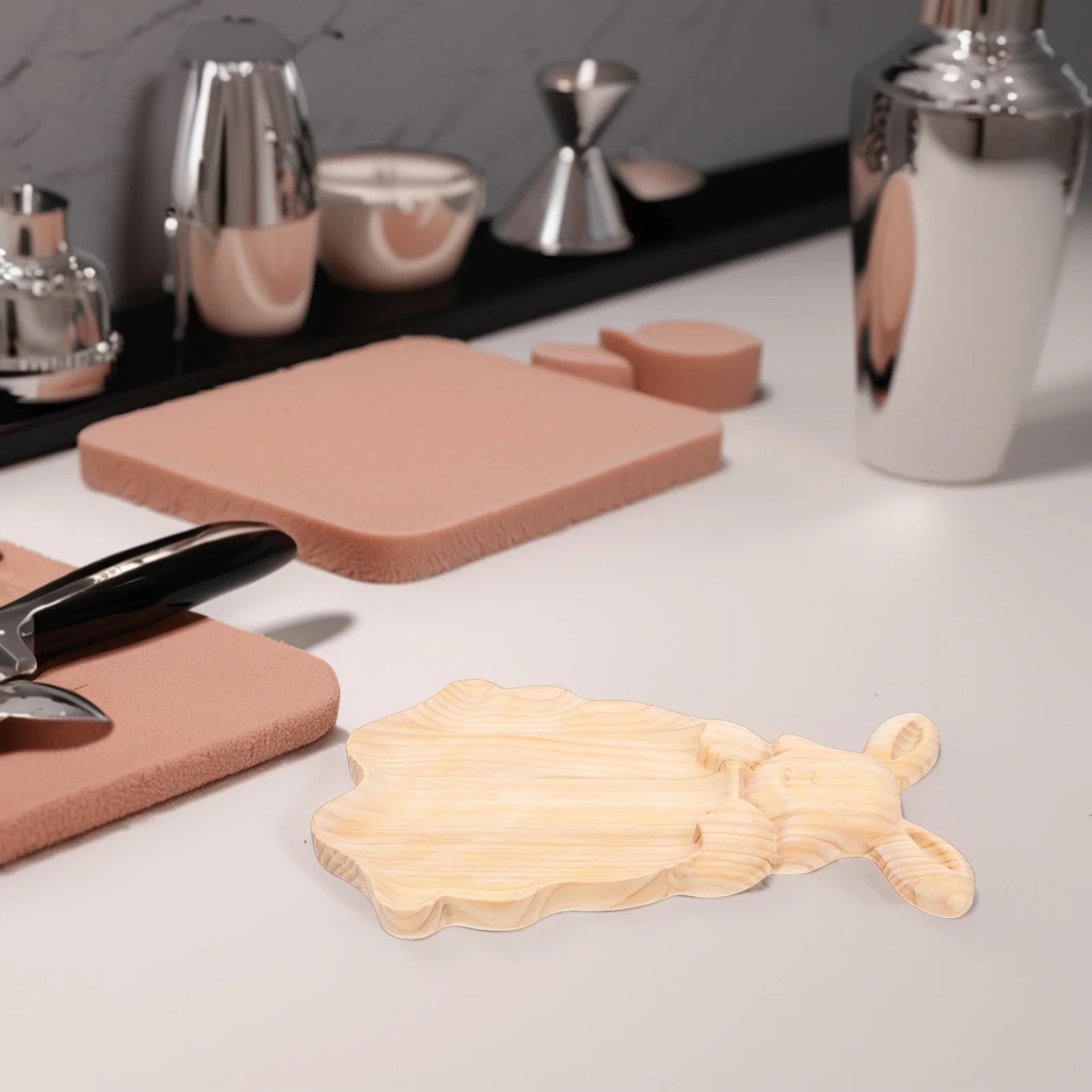 

Easter Bunny Shaped Solid Wood Tray Wooden Serving Board Cute Snack Dessert Plate for Cake Treat Farmhouse Table Party