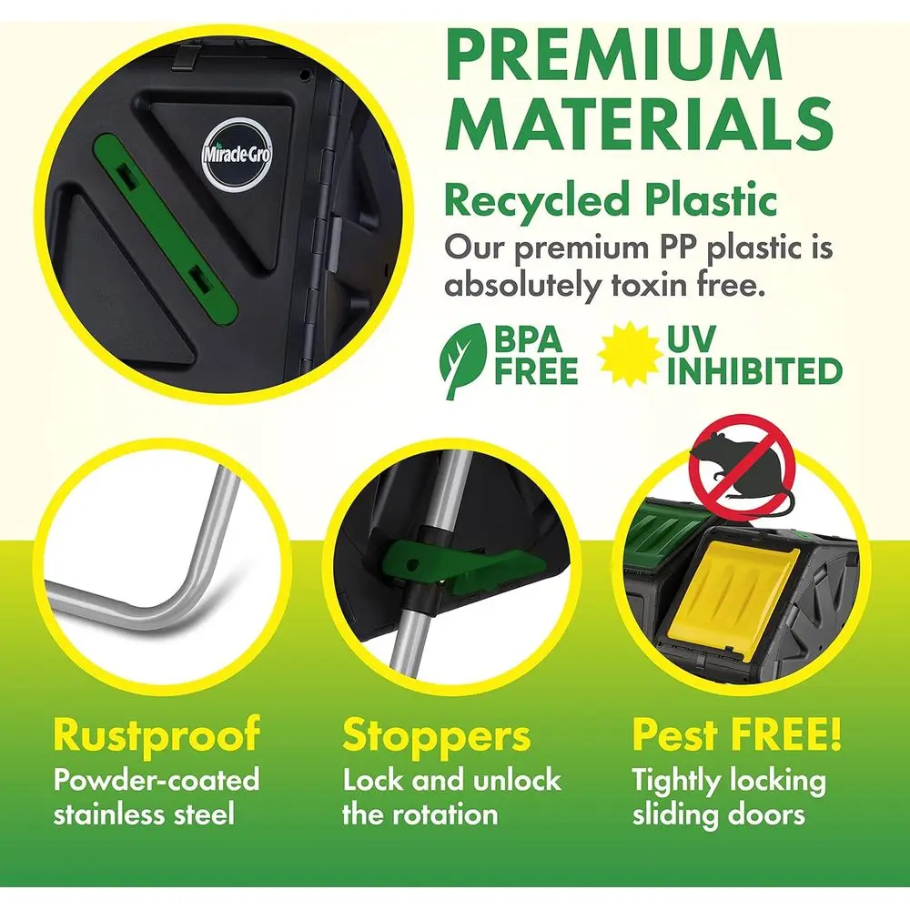 Dual Chamber Compost Tumbler – Easy-Turn, Heavy-Duty Outdoor Bin Composter with 2 Sliding Doors (2x18.5 Gal/70L