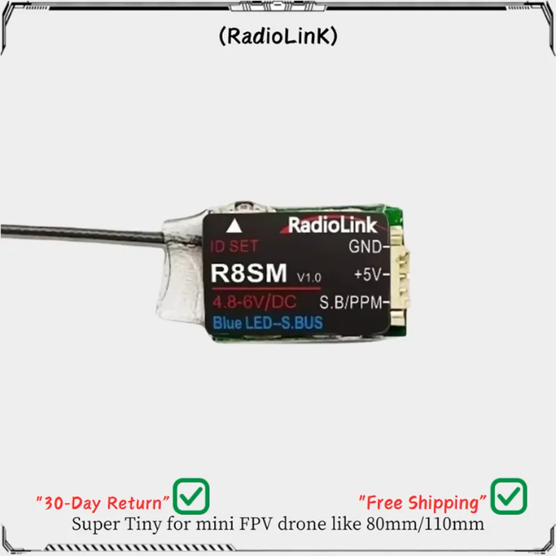 

Radiolink R8SM 2.4GHz 8CH Mini RC Receiver with SBUS/PPM, Compatible with T8FB & T8S Transmitters Drones, FPV, and RC Models