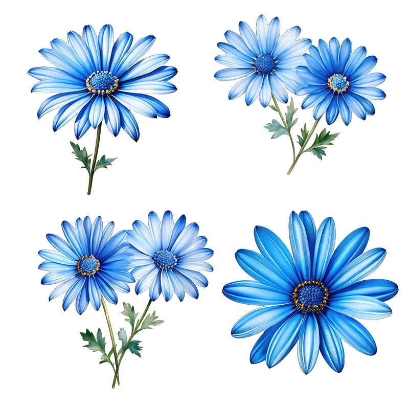 Three Ratels CD41 Minimalist Blue Daisy Ink Flower Artistic wall stickers for home decoration