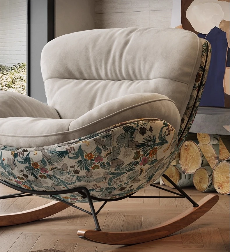 كرسي هزاز إيطالي فاخر خفيف لغرفة المعيشة مصنوع من القماش كرسي أريكة كسول كرسي ترفيهي فردي من الخشب الصلب