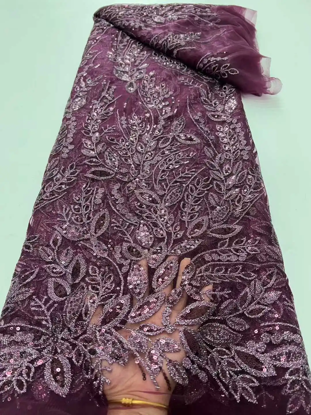 

Luxury Lace African Lace Fabric 2025 High Quality 5 Yards Embroidery Sequins Fabric Nigeria For Evening Party Wedding Dress Sew