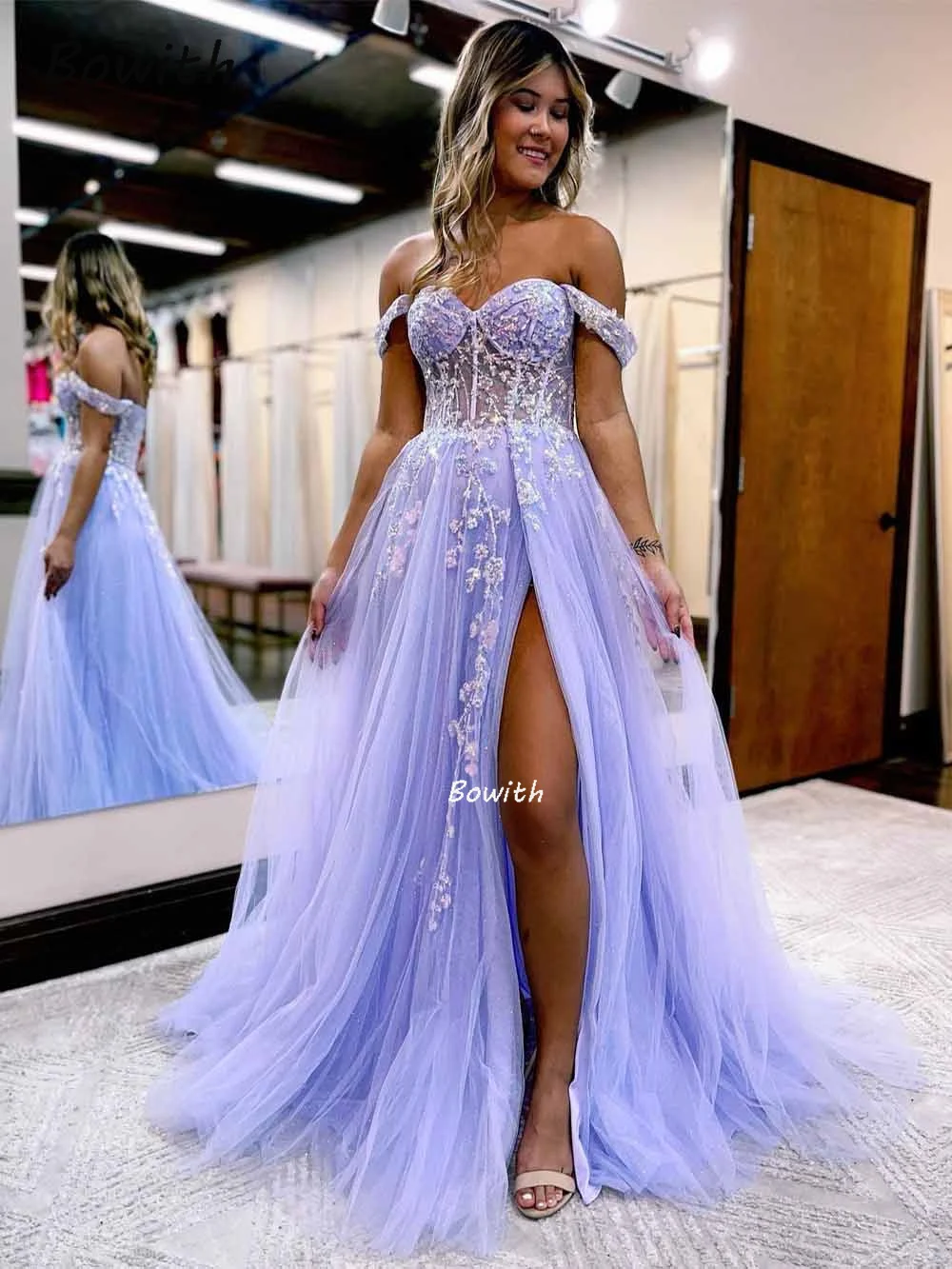 Bowith Off Shoulder Evening Dresses Long with Beads Formal Prom Dresses 2023 Luxury Gowns Formal Occasion Dresses vestidos