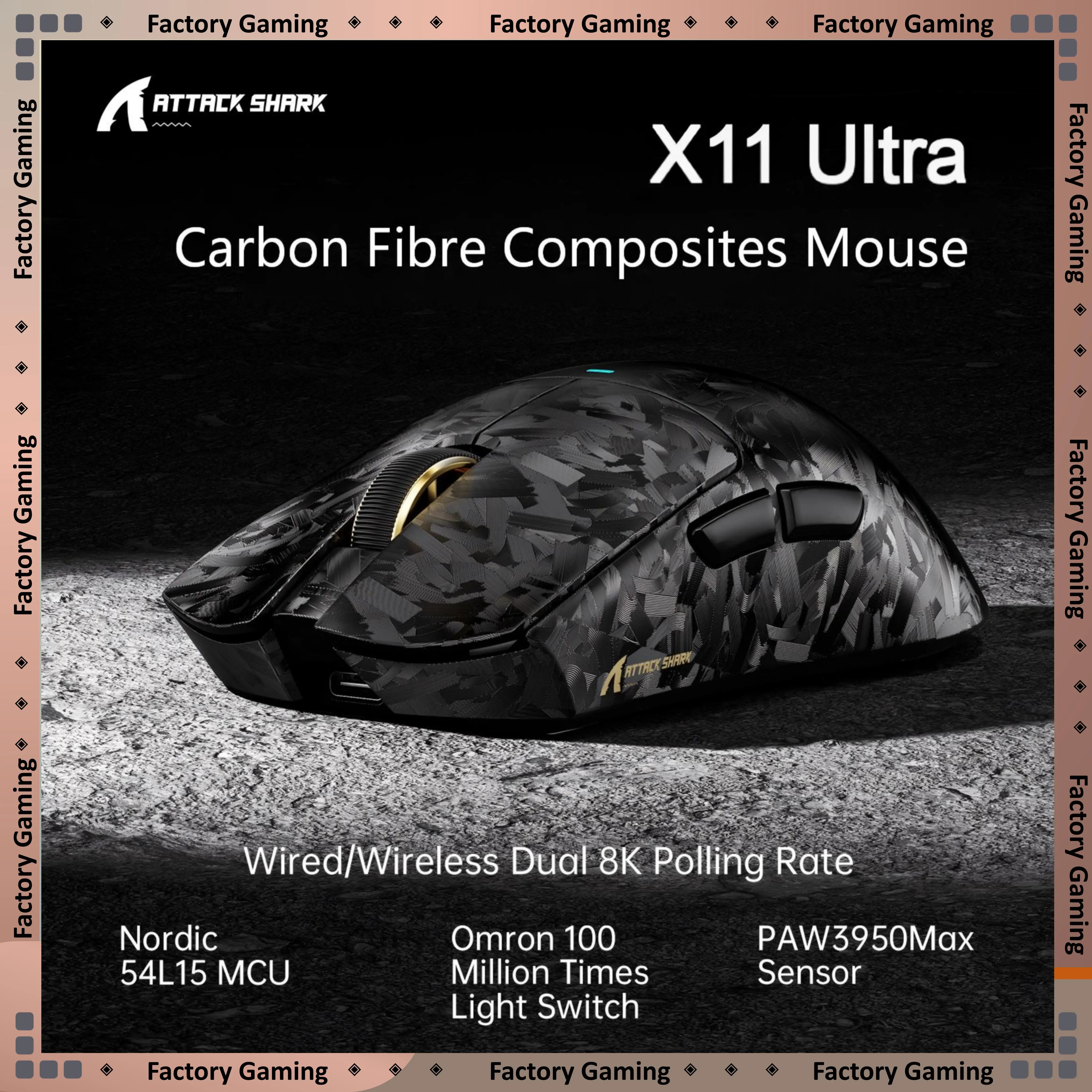 ATTACK SHARK X11 ULTRA Carbon Fibre Composites Mouse PAW3950Max Central frameEnhancing Comfort