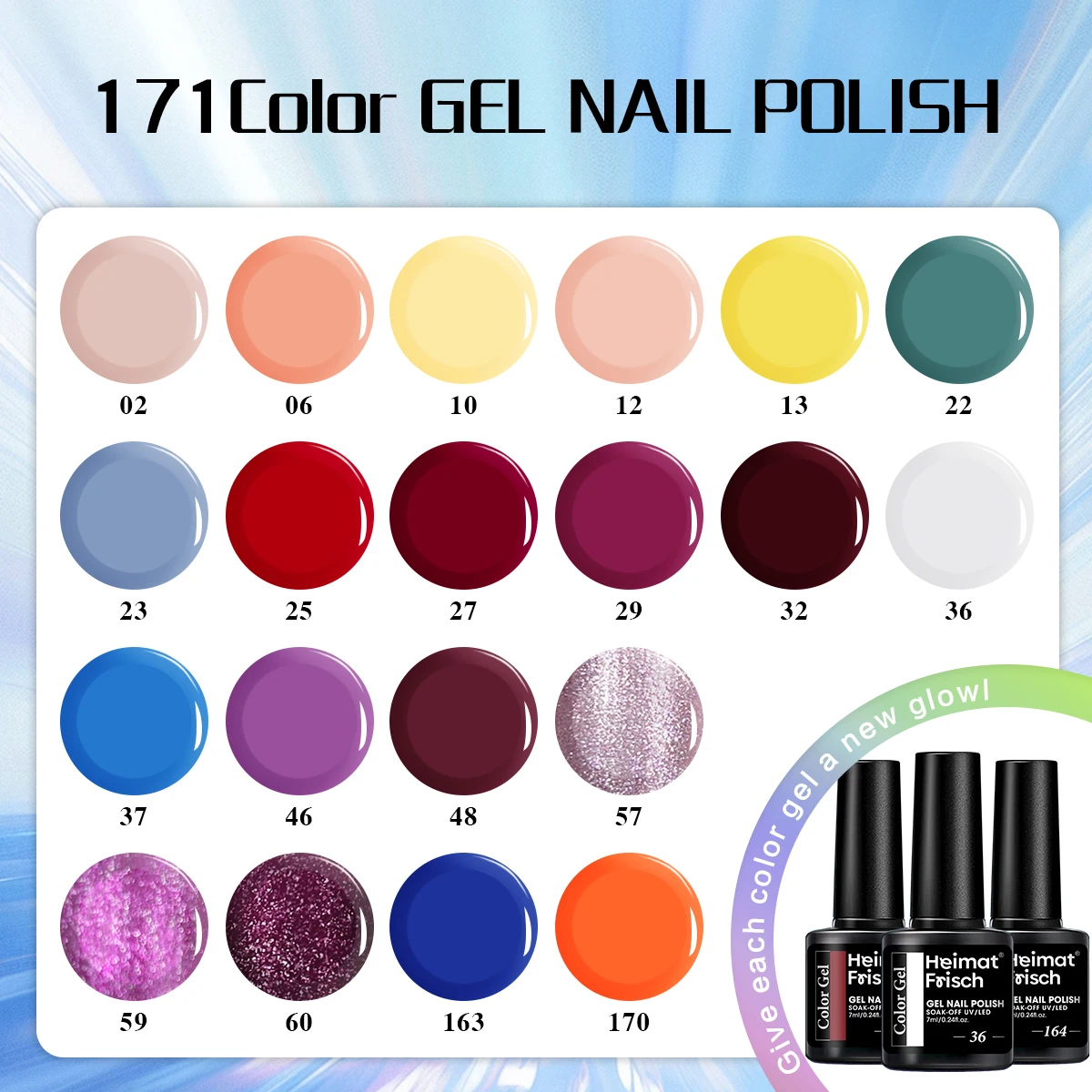 Heimat Frisch Ensemble de vernis à ongles gel 6 pièces - Vernis à ongles à paillettes nues, formule de gelée transparente, peut être durci sous la lumière LED, Long-La