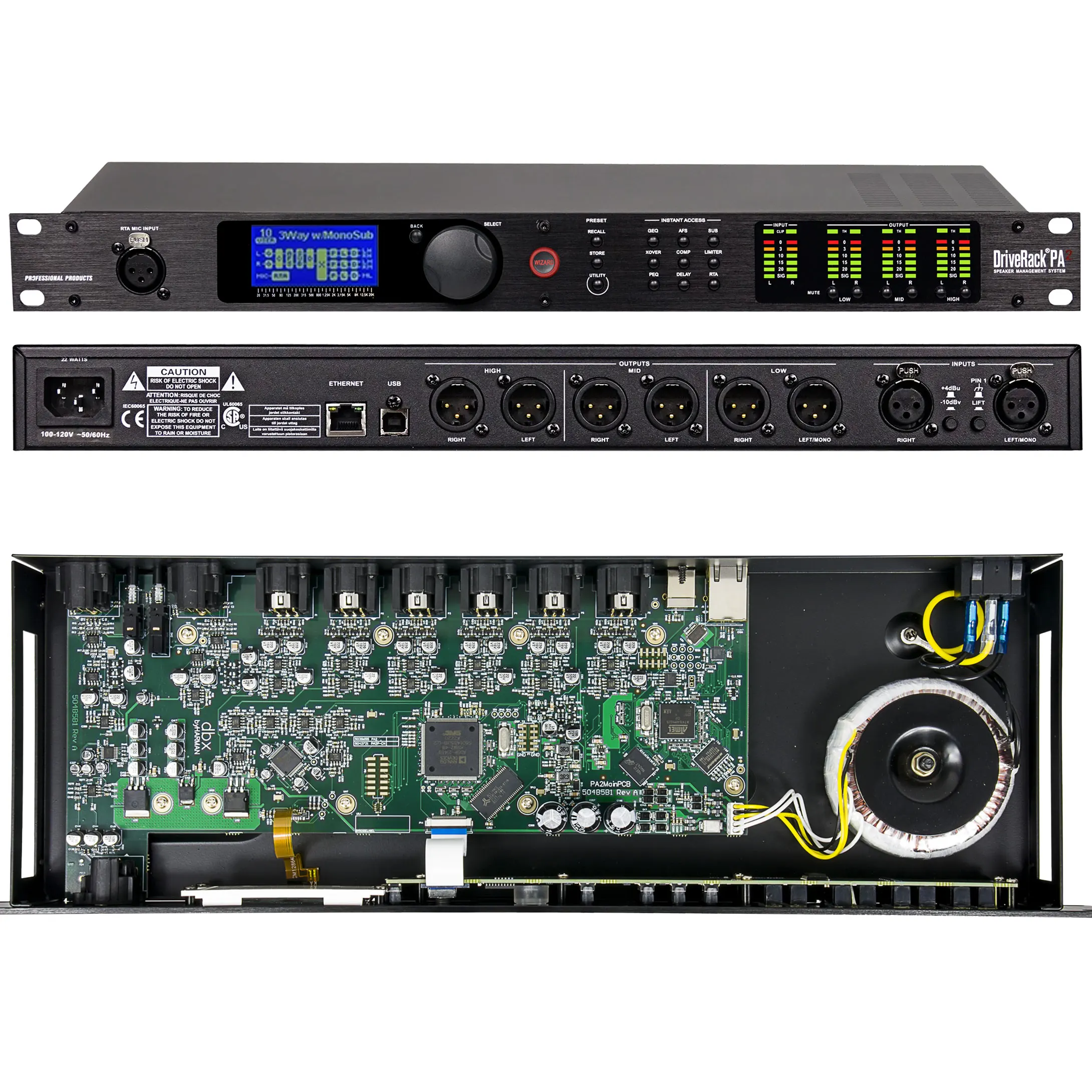 Procesador de Audio para Karaoke DriveRack PA2 Profesional de 2 Entradas y 6 Salidas con DSP, Construcción Metálica para Equipos de Sonido de Escenario