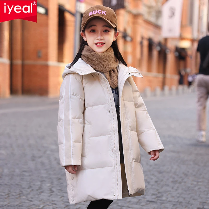 

IYEAL Winter Snowsuit Girls Clothes Duck Down Jacket Windproof Outdoor Hooded Coat Girl Kids Parka Clothing