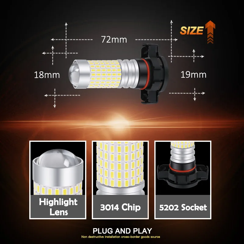 OBOLED 2/4/6PCS 5202 Led Fog Light Auto Replacement Bulb H16 Base 3014Chip 144SMD Car Daytime Running Light White DC12-24V 6000K