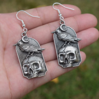 Celtic Wiccan Witch Skull Moon Raven Earring - Handcrafted Piece Showcasing Mystery and Exotic Appeal