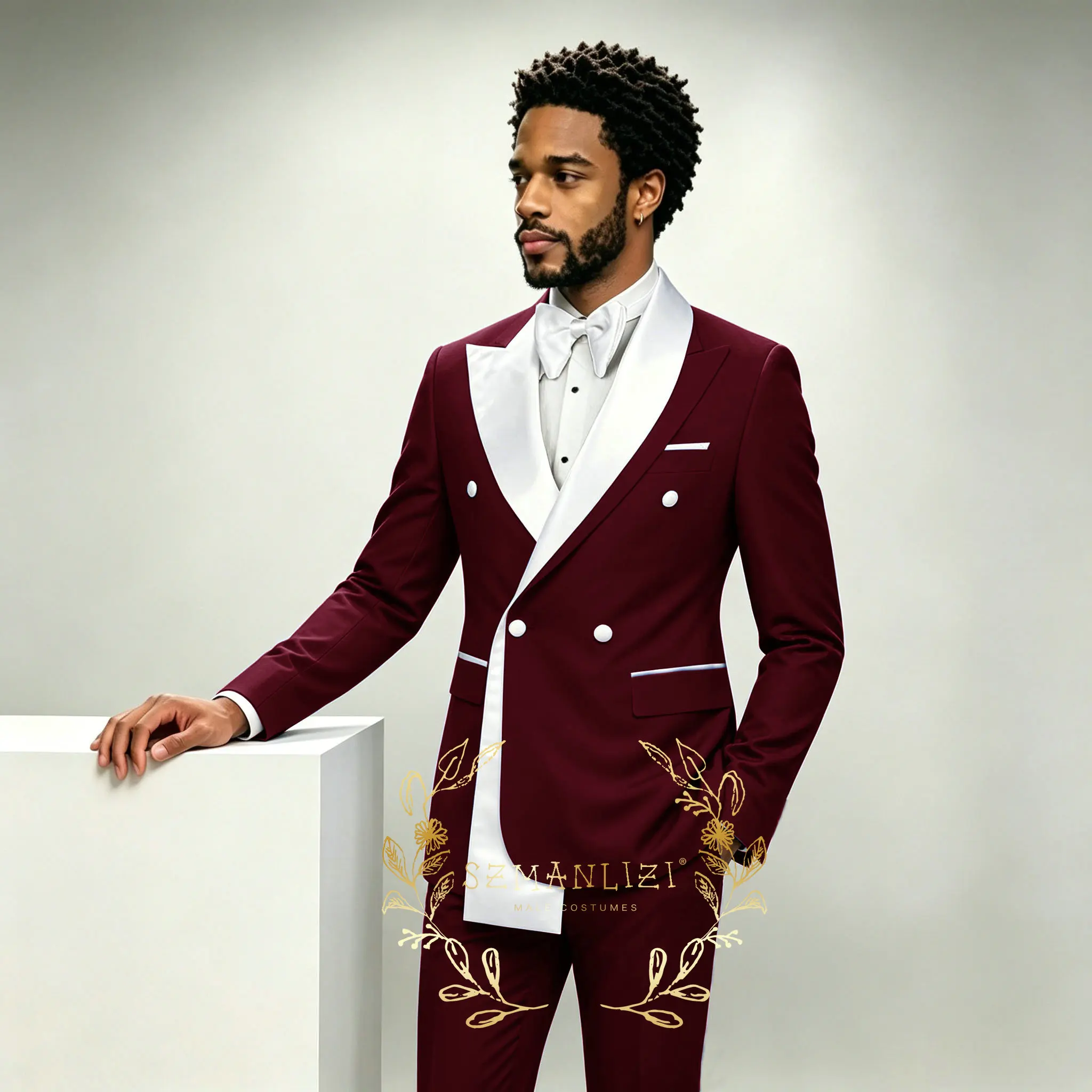 Burgundy Wedding Suits for Men Double Breasted 2 Pieces Slim Fit Jacket Pants Set for Groom Guest Prom Formal Groomsmen 2026
