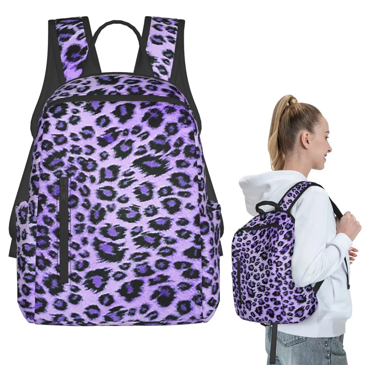 

Purple Leopard Print Backpack Student BookBag Kids School Bag Computer Shoulder Bags Boys Girls