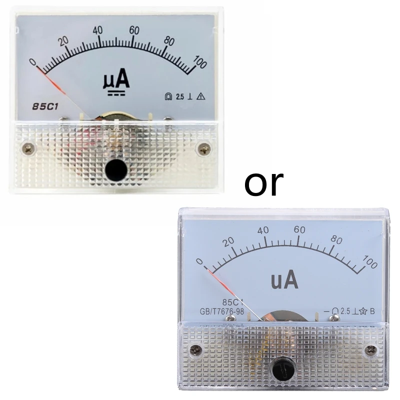 1Pc DC 85C1 μA Analog Current Meter Panel Dial Current Gauge Pointer Ammeter Microampere Meter 50μA 100μA 200μA 300μA 500μA