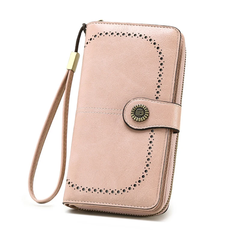 Western Hollow-out Design PU Leather Women Wallet Large Capacity Multi-functional Phone Bag Purse for Ladies