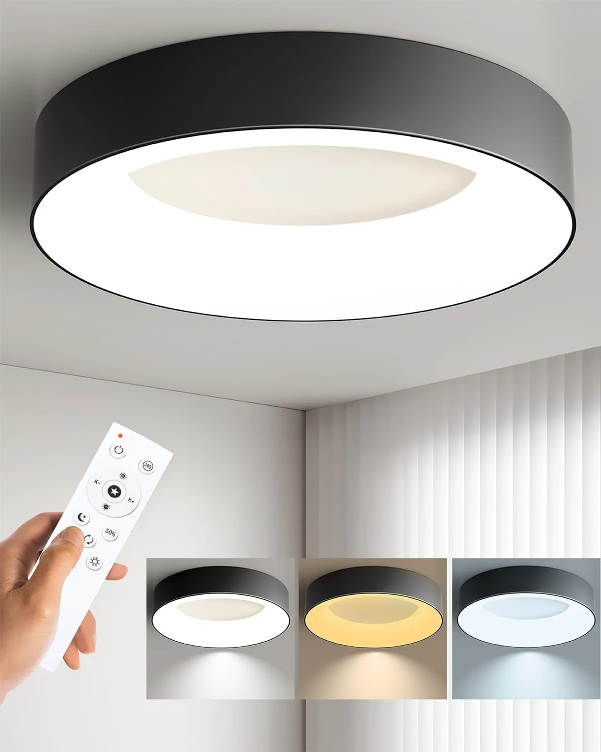 Led Flush Mount Ceiling Light With Remote Control, 48W 3000K-6500K Dimmable Ceiling Light Fixture, Modern Led Ceiling Lights