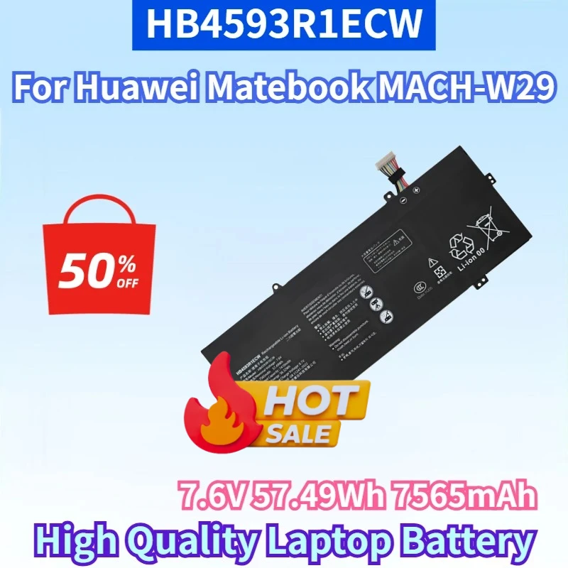 

New HB4593R1ECW 7.6V 57.49Wh 7565mAh Li-ion Battery for Huawei Matebook MACH-W29 MACH-W19B MACH-W29C High Quality Laptop Battery
