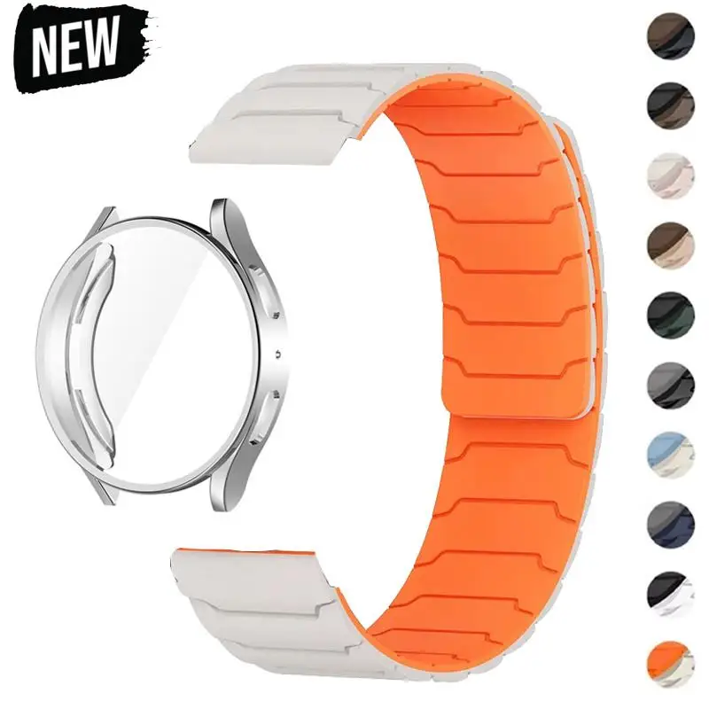 Vollständige TPU-Hülle+Armband für Samsung Galaxy Watch 7 6 5 4 40mm 44mm Magnetisches Silikonarmband+Schutzhülle für Galaxy Watchband