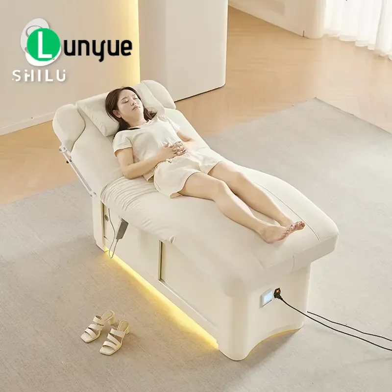 Cream Style Modern Electric Beauty Bed Adjustable Cosmetologist Workbench for Beauty Salons Spas Skin Care Treatments