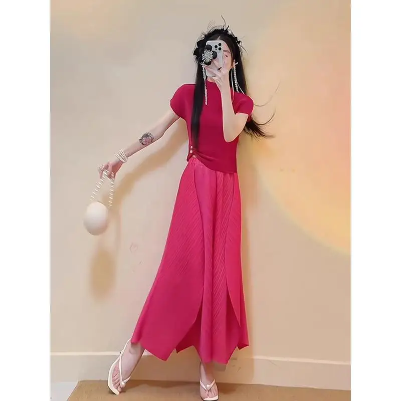 Damska spódnica do połowy ciała Miyake 2025 letnia nowa moda na co dzień wszechstronny temperament na co dzień jednokolorowa plisowana spódnica z wysokim stanem