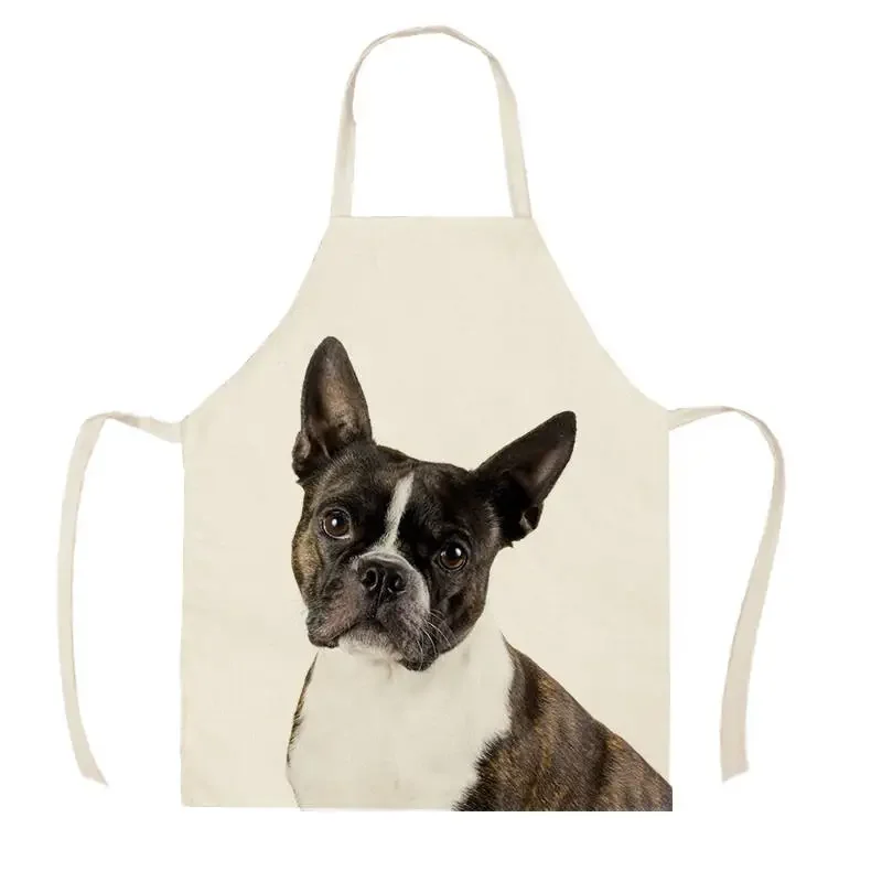 Kitchen Apron Sketch Wearing Pug Pet Dog Cat Printed Sleeveless Cotton Linen Aprons for Men Women Home Cleaning Tools Delantal