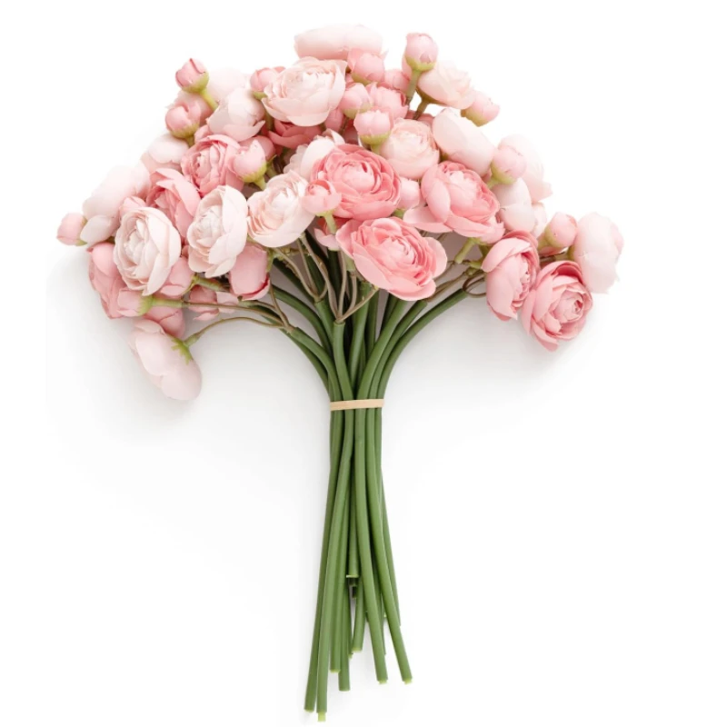 Flores de Ranúnculo Miniatura de Seda Artificial Rosa, Ramo de 24 Cabezas de Peonía para Decoración del Hogar, Ramos de Novia, Decoraciones de Boda, Flores Artificiales para Manualidades