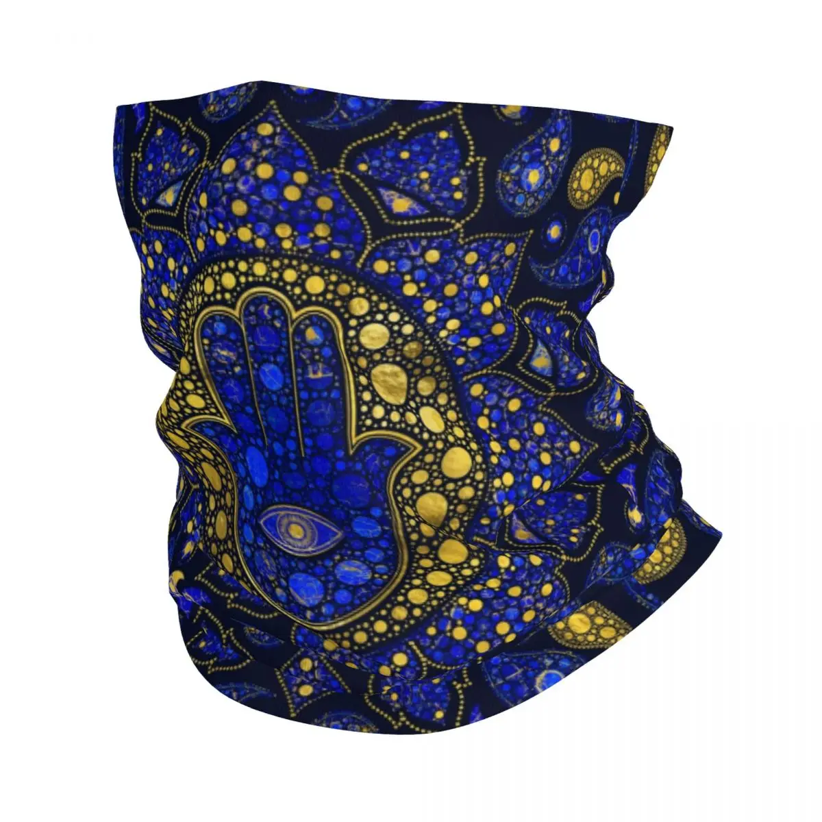 Hamsa Hand Bohemian Bandana Neck Cover Hand of Fatima Dot Art Lapis Lazuli and Gold Wrap Scarf Headband Riding Adult Breathable