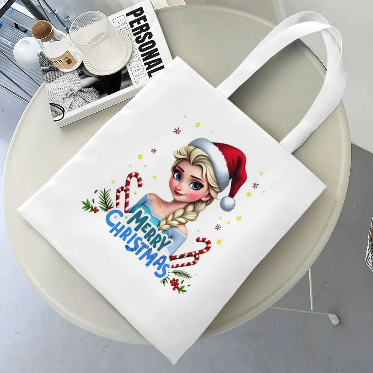 Frozen Elsa Olaf Christmas Canvas Tote Bag Eco-Friendly Large Capacity Grocery Bag for Women Shopping Bags