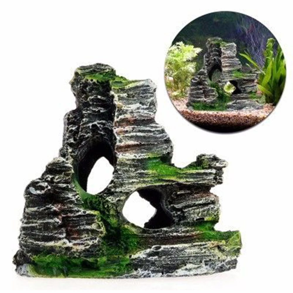 Puente de resina para pecera, vista de montaña, cueva de roca para acuario, árbol, adorno para pecera, decoración de rocas