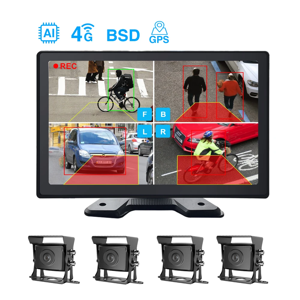 PJAUTO 4G AI BSD All-in-one Blind Spot Detection Camera System With GPS for Truck Bus RV Trailer Fleet Management