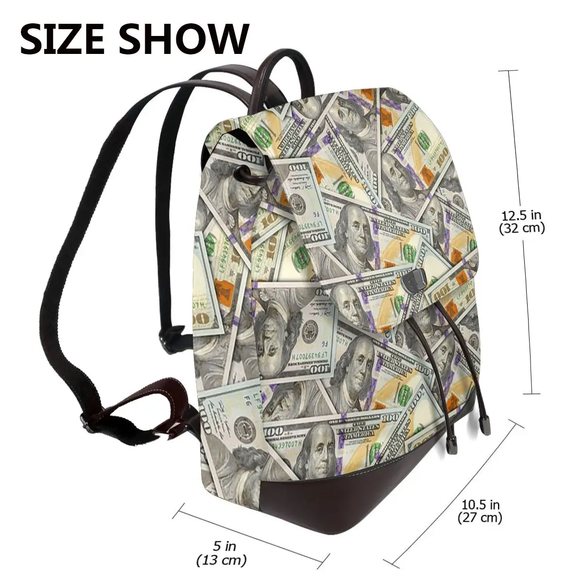 Giant Money Background 100 Dollar Bills Bookbag School Student Bags Hiking Travel Daypack for Women Fashion Derma Backpack