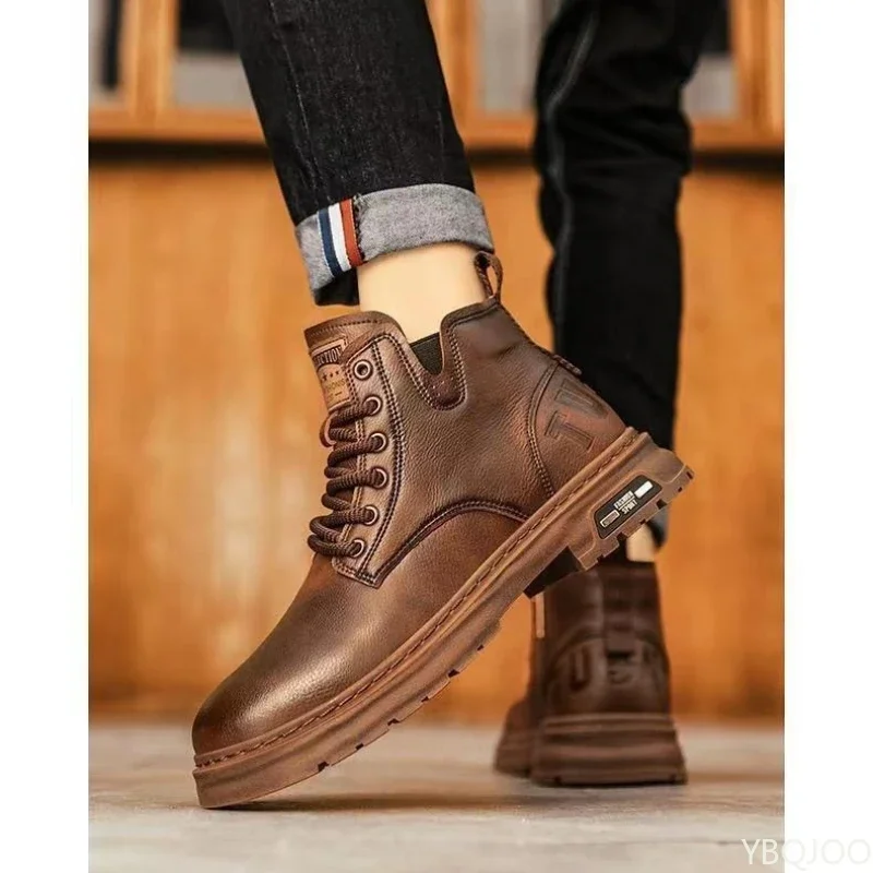 Herbst-Sieger: Neue, bequeme High-Top-Schuhe im Retro-Stil, modische, vielseitige, lässige, warme, kurze Stiefel, elegante, minimalistische Herrenschuhe. – Detail 11