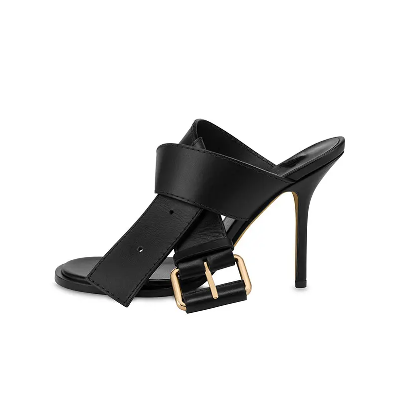 European and American Summer New Women\'s Stiletto Slippers Fashion Belt Buckle Round Head Outdoor Toothed Sandals