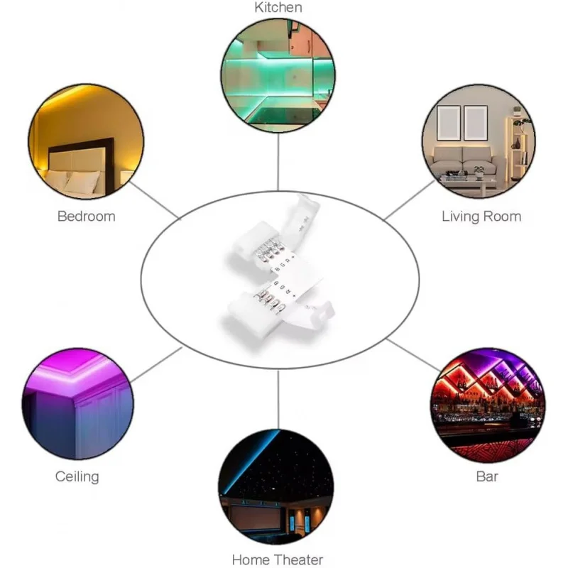 موصل LED، 10 قطع L-Boards 20 قطعة مشابك توصيل 4 سنون، مناسبة 4 دبابيس متعددة 10 مم أضواء شريط LED #6