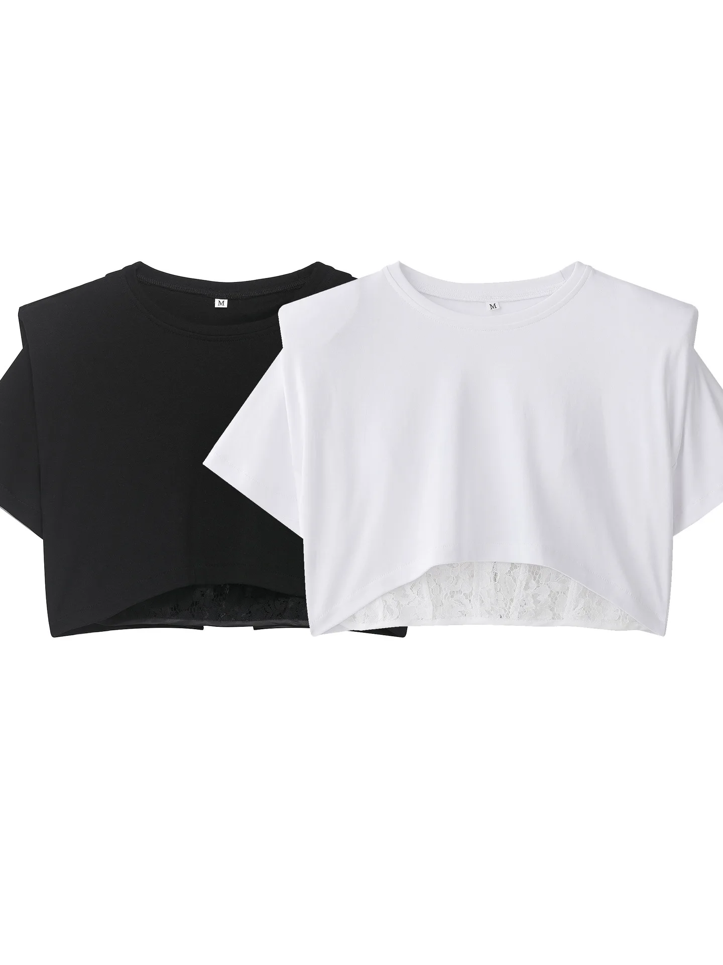 

Withered Personalized Temperament Lace Waist Cinching Splicing Fake Two-piece T-shirt Woman Clothes Female Clothing