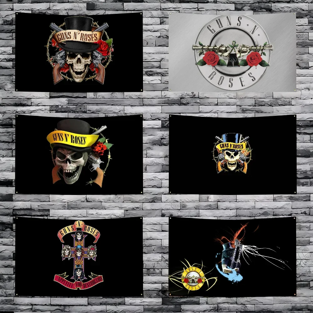 1pc Guns And Roses Rock Band Flag Banners Four Hole Flag Polyester Outdoor Decor Room Aesthetic
