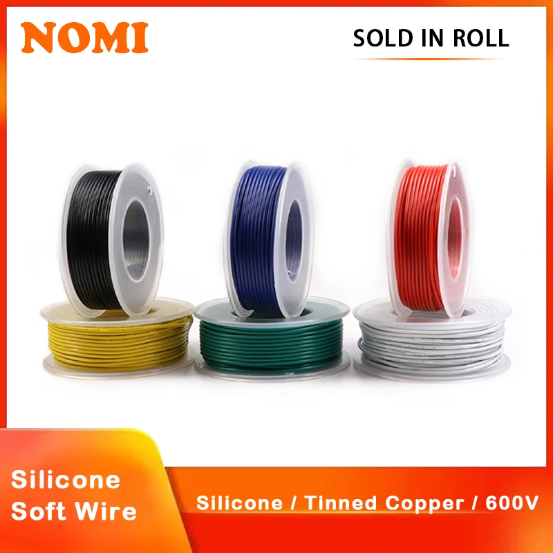 

Flexible Silicone Wire In Roll 30/28/26/24/22/20/18/16AWG Silicone Rubber Insulated Tinned Copper Heat-resistant Cable 600V Kit