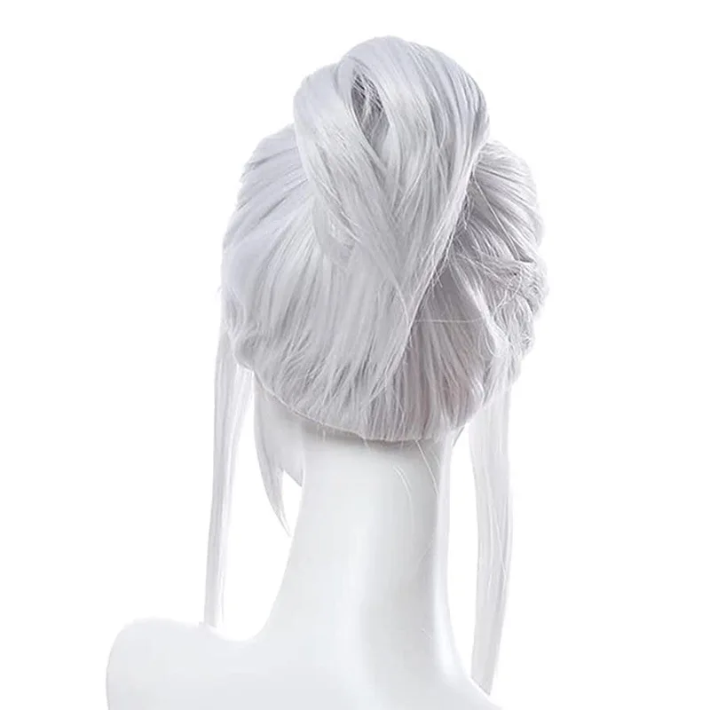 Game Valorant Jett Cosplay Wig Silvery White Cosplay JEET Wigs Halloween Heat Resistant Women Cosplay Wigs image 4